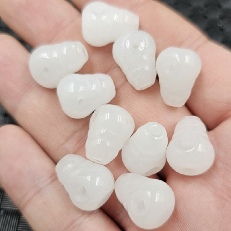 包邮新疆和田白玉三通玉石散珠