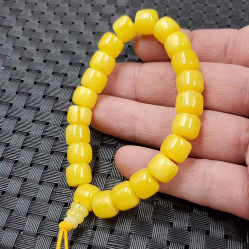 饰品手链人造蜜蜡桶珠手链鸡油黄蜜蜡路路通手链浅黄色桶珠手链