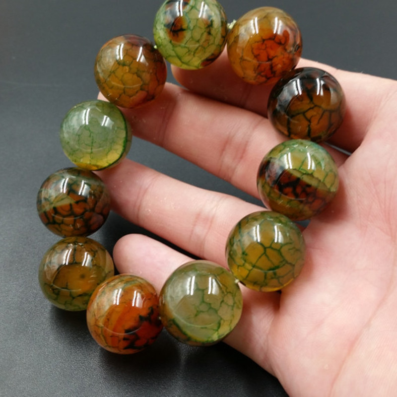 新款天然玉石a货冰花玛瑙圆珠手链20毫米圆珠手链玉石手链
