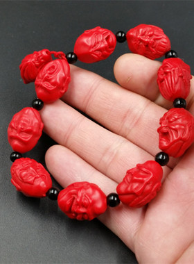 高档精美仿朱砂罗汉头鸡血红手链