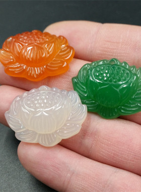 正品天然玉石a货冰种玉髓莲花玉挂件白玉髓莲花吊坠碧绿色玉坠