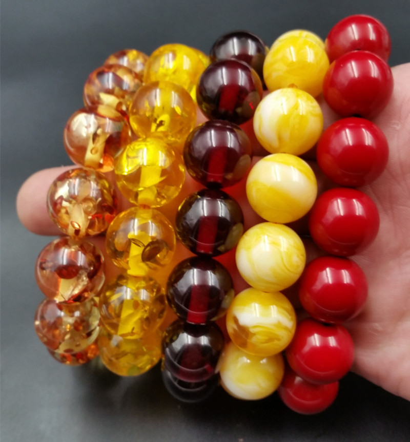 新款琥珀蜜蜡手链批发15毫米蜜蜡圆珠手链随型珠手串流行饰品手链