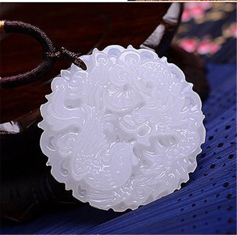 天然玉石a货新疆白玉龙凤吉祥玉挂件方解石玉男女款情侣玉吊坠