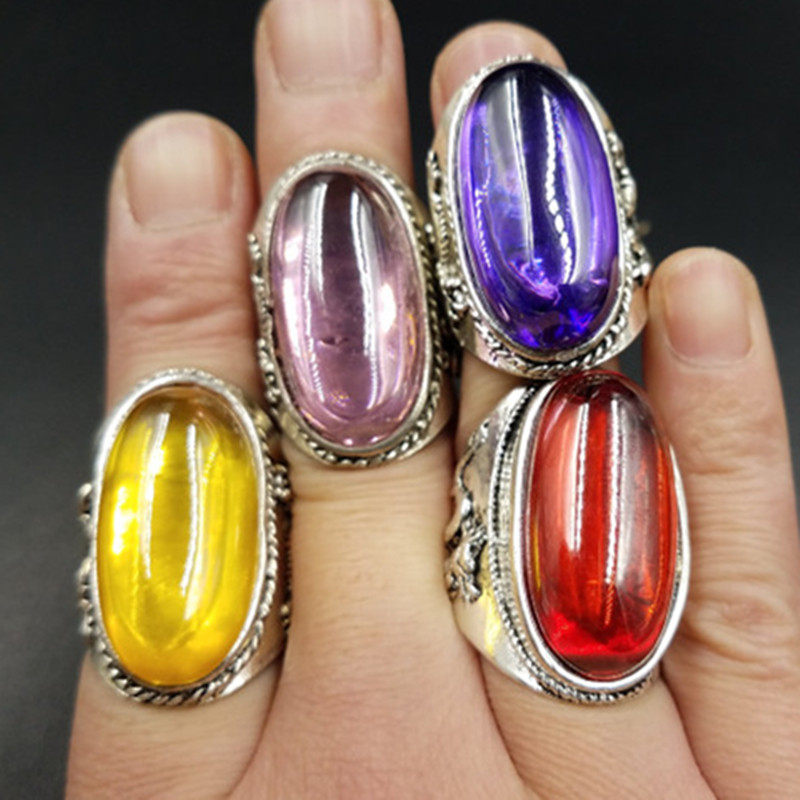 高档精美冰种锆石戒指大号紫色锆石蛋面戒指鸡血红锆石活口戒指