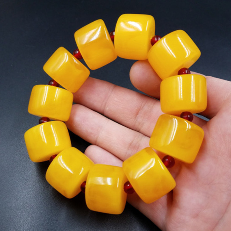 高档精美 荧光浮盐水仿蜜蜡桶珠手链 鸡油黄仿蜜蜡路路通手链蜜蜡