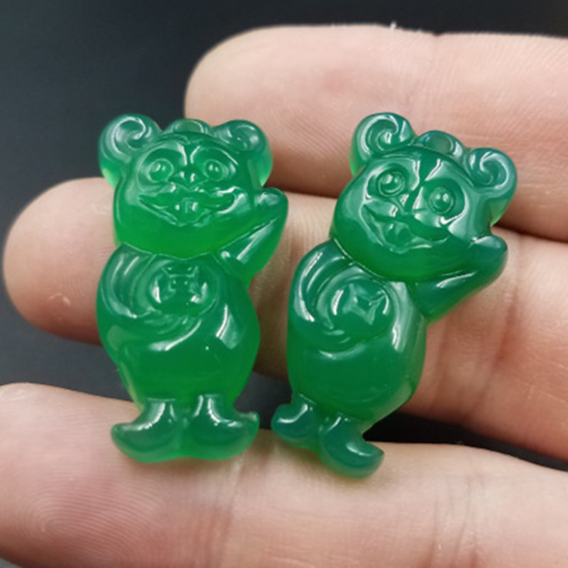 新款精美天然玉石a货冰种绿玉髓米老鼠挂件玉髓卡通鼠挂件玉坠