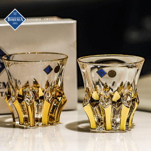 捷克进口BOHEMIA水晶玻璃手工描金XO威士忌酒杯洋酒杯2只礼盒套装