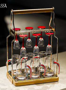 水晶玻璃家用白酒杯个性高档红杆分酒器高脚杯一壶一杯分酒壶套装