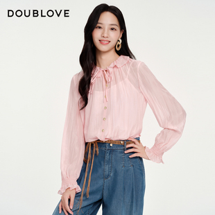 DOUBLOVE贝爱2026春季 甜美灯笼袖 桑蚕丝衬衫 新款 浪漫宫廷风