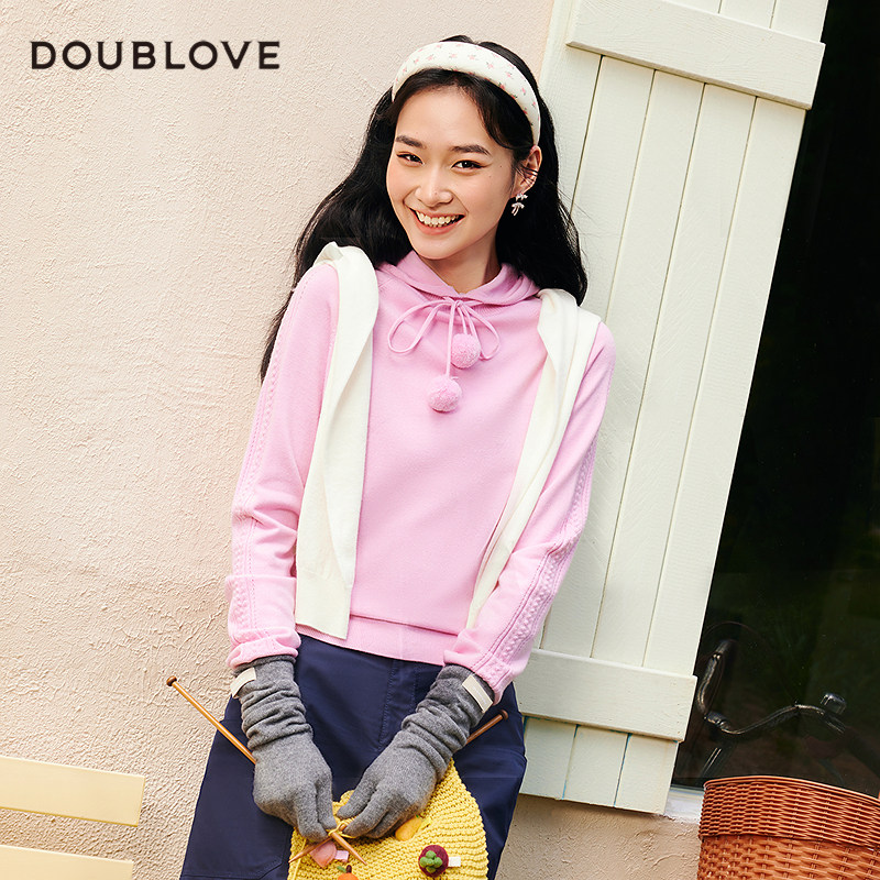 【舒软针织控】羊毛针织衫甜美连帽毛衣DOUBLOVE贝爱2025秋季新款,女装/女士精品,毛衣,淘宝优惠券,粉丝福利购,淘宝优惠卷