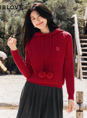 【舒软针织控】羊毛针织衫甜美连帽毛衣DOUBLOVE贝爱2026春季新款