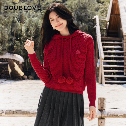 【舒软针织控】羊毛针织衫甜美连帽毛衣DOUBLOVE贝爱2026春季新款