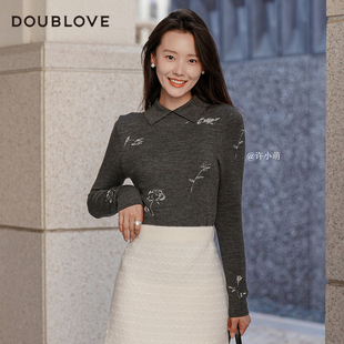 【舒软针织衫】玫瑰提花毛衣甜美含羊毛DOUBLOVE贝爱2025秋季新款