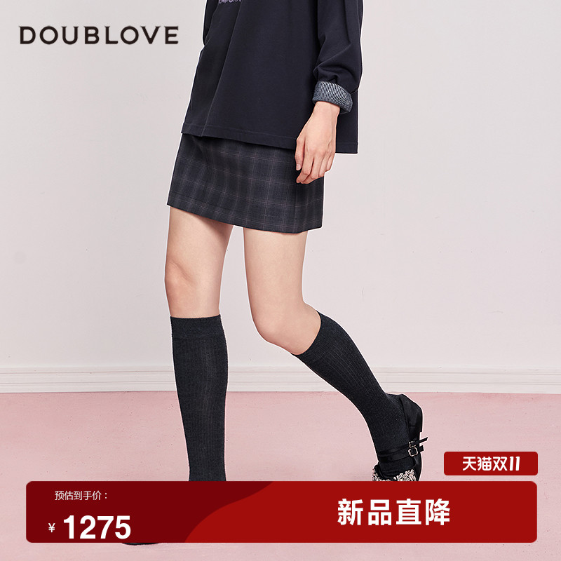 【复古格纹控】直筒半身裙含羊毛