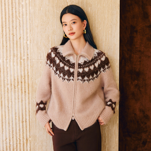 毛衣外套DOUBLOVE贝爱25冬新款 复古提花针织开衫 费尔岛怀旧风