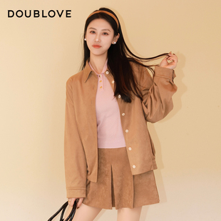 【miu系学院风】复古仿麂皮夹克式外套DOUBLOVE贝爱26春季新款