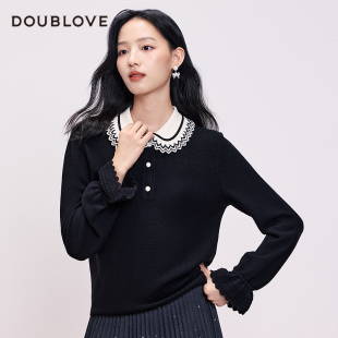 娃娃领毛衣DOUBLOVE贝爱25冬季 甜美针织衫 新款 奢感绢丝羊毛衫