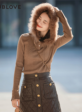 【轻羽连帽衫】套头毛衣羊毛针织衫打底衫DOUBLOVE贝爱2025冬新款