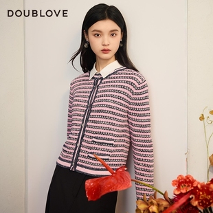 【舒软小香风】条纹针织开衫甜美毛衣外套DOUBLOVE贝爱春季新款