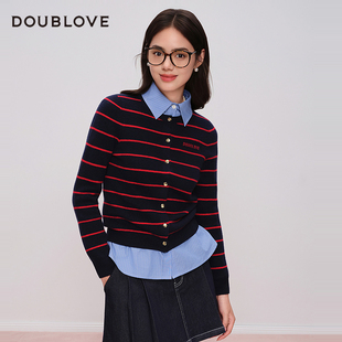 【复古条纹控】羊毛针织开衫毛衣外套DOUBLOVE贝爱2025秋季新款