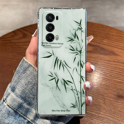 适用荣耀MagicV2手机壳至臻新款防摔全包国风大理纹绿竹新中式透明壳MagicVS折叠屏保护套超薄男女款网红款