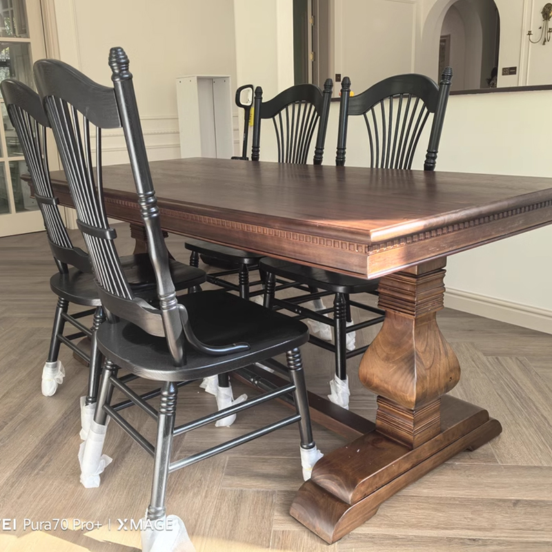 北美进口黑胡桃木餐桌美式实木饭桌法式复古原木桌欧式范10人长桌