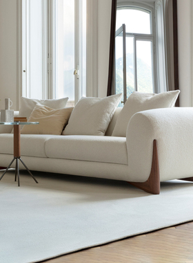 Degas定制意大利Porada家具客厅三人位直排奶油风羊羔绒布艺沙发