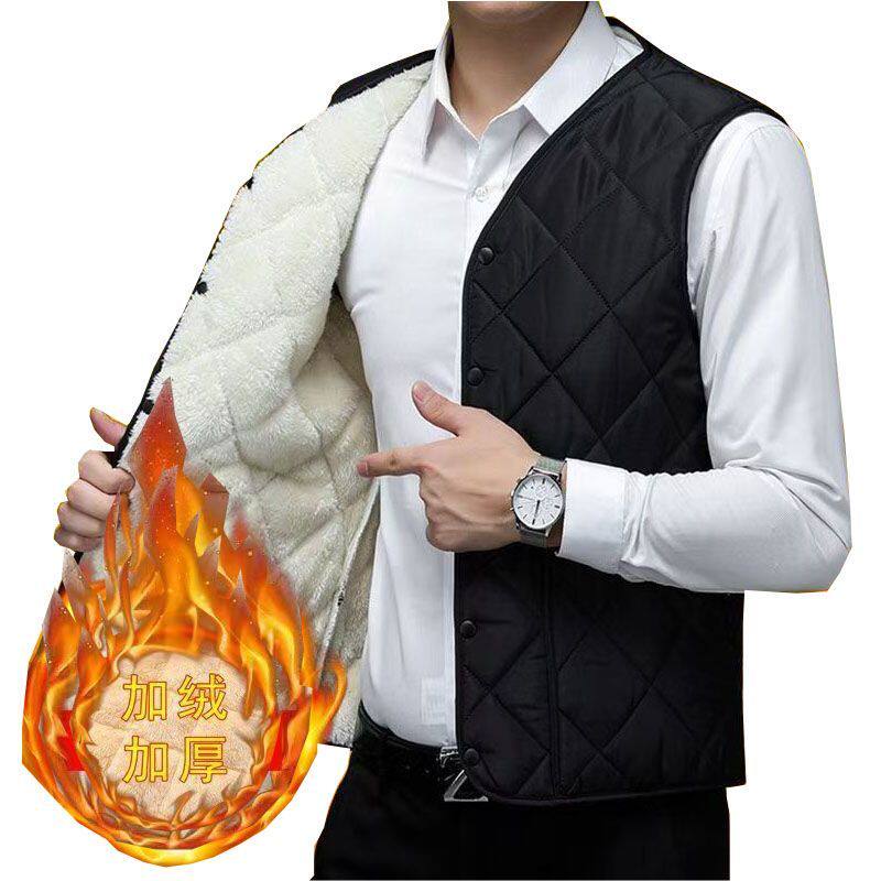 秋冬新款加厚加绒老年人马甲男外穿男士马甲爸爸特厚抗寒条绒马甲