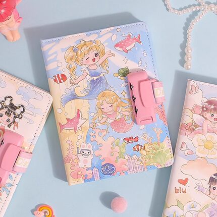 少女可爱密码本日记本小学生高颜值笔记本简约ins风女生密码锁本