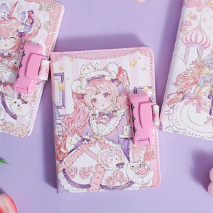 金谷可爱少女彩页密码本手账本本子笔记本女生秘密日记本手帐本