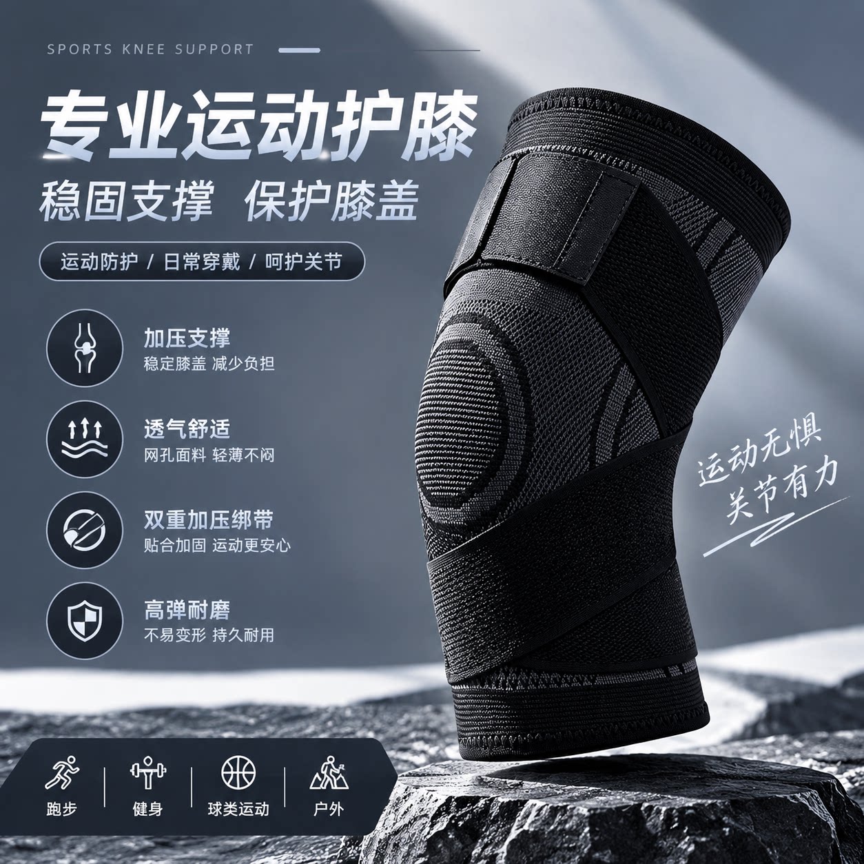 专业运动护膝男半月板绑带篮球深蹲女跑步骑行加压膝盖关节保护套