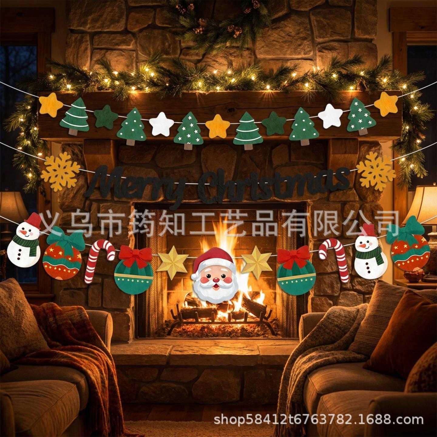 圣诞节毛毡拉旗套装圣诞老人+