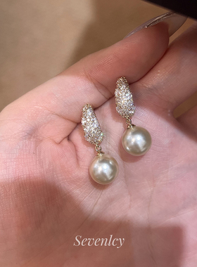 七与 新品【千金摩卡】爆闪重工925银复古轻奢咖金珍珠耳钉