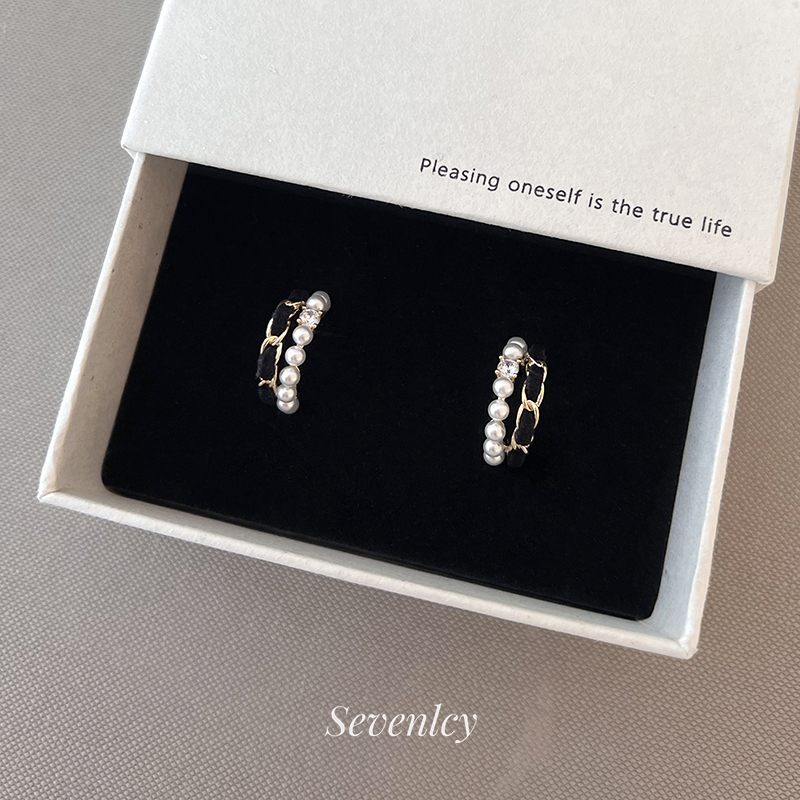 新品【小香主义】精致矜贵~链条珍珠叠戴耳钉耳环耳圈女