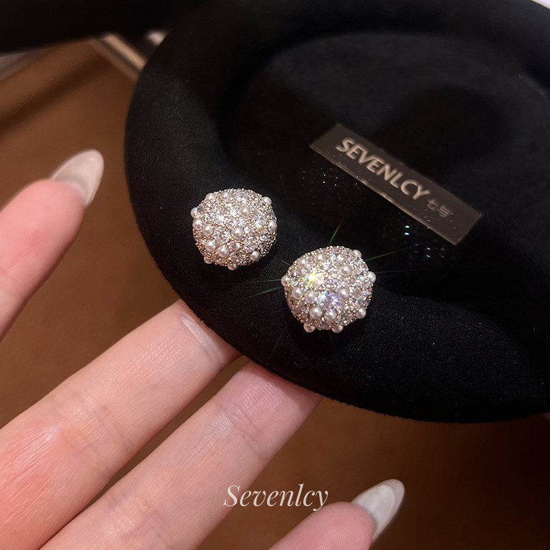 七与 新品【星光金蛋】爆闪重工!925银针轻奢满钻珍珠耳钉