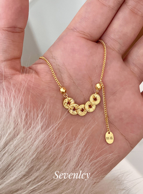 1.15上新85折【五帝钱】碎冰冰爆闪~重工925银项链轻奢本命年礼物