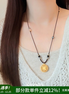 新品【福牌】老钱风新中式吉祥八宝罗盘串珠项链毛衣链