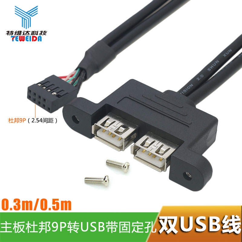 9Pin端子杜邦两口USB2.0螺丝