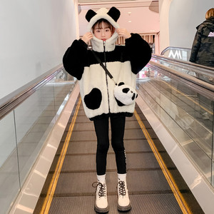 儿童加绒外套冬装2023新款洋气女童加厚毛毛衣冬季中大童装上衣潮