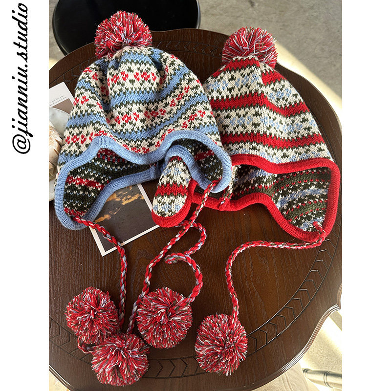 费尔岛风复古球球针织护耳帽子女氛围感套头帽保暖护颈围巾套装,服饰配件/皮带/帽子/围巾,帽子,淘宝优惠券,粉丝福利购,淘宝优惠卷