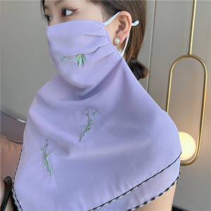 防晒面罩雪纺遮阳绣花口鼻罩女珍珠遮脸防尘面纱户外夏季护颈丝巾