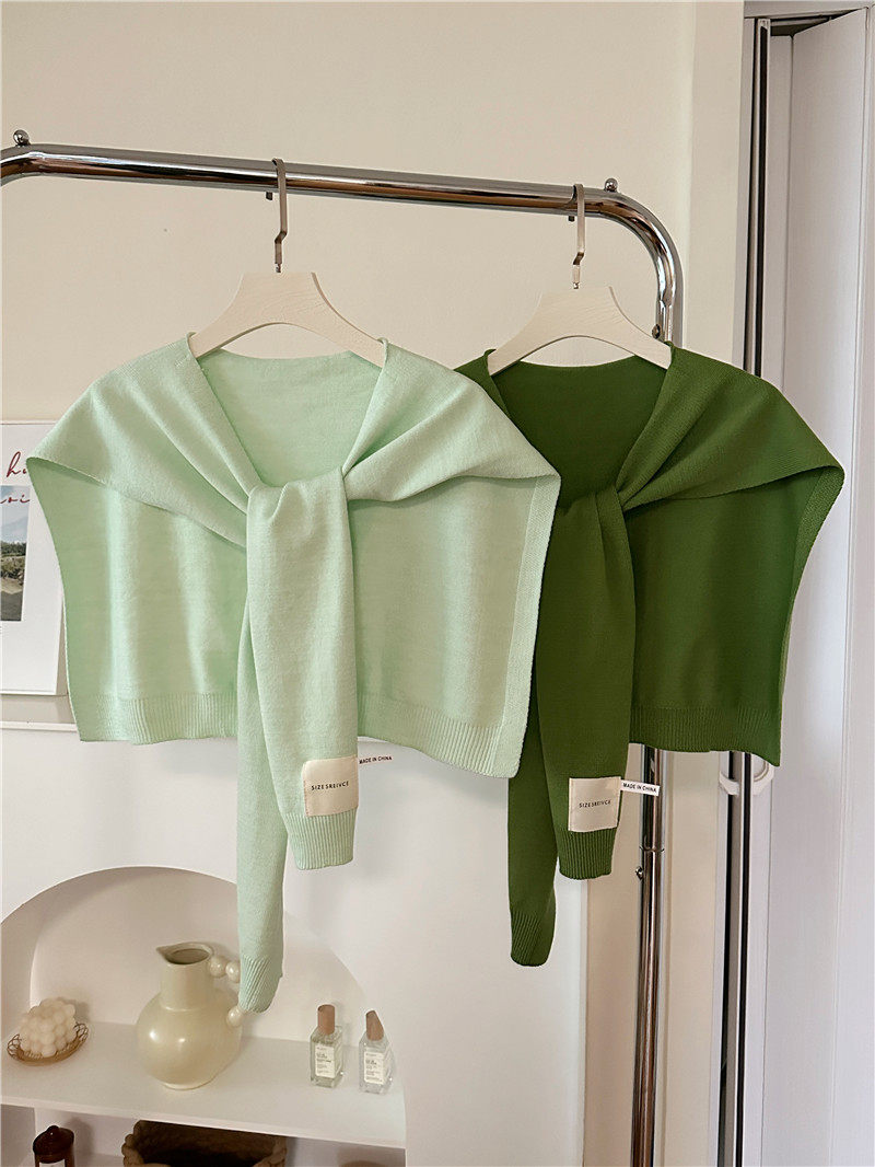 春秋空调房搭肩纯色小披肩外搭衬衫夏季打结针织毛线时尚围巾女款