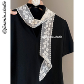 超仙蕾丝刺绣小花长条丝巾领巾女春夏季 饰领巾飘带 百搭装 新款 韩版