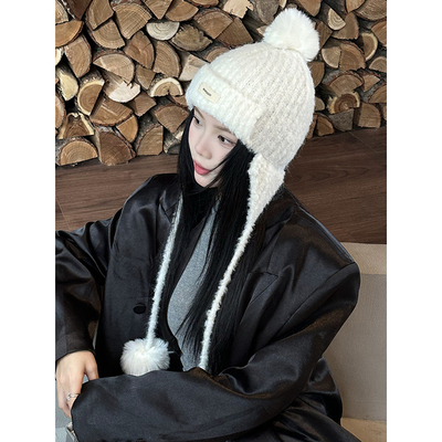 百搭冬季毛球雷锋帽护耳保暖防寒