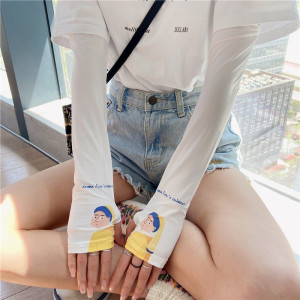 夏季薄款防晒手套女可爱卡通ins冰袖百搭开车冰丝护臂子潮袖袖套