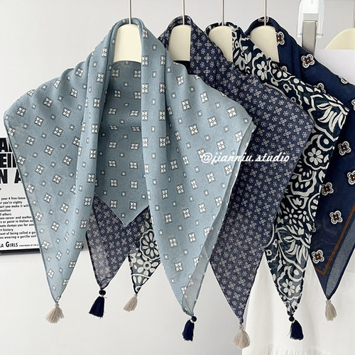 复古印花流苏小方巾丝巾领巾腰巾