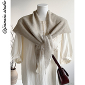 秋冬新款 百搭纯色针织打结三角披肩女气质外搭保暖护颈围巾潮 韩版