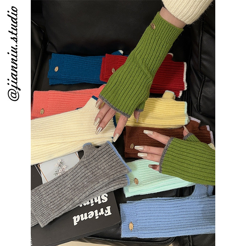 撞色半指手套女秋冬季新款百搭学生保暖可触屏护手腕针织毛线手套,服饰配件/皮带/帽子/围巾,手套,淘宝优惠券,粉丝福利购,淘宝优惠卷