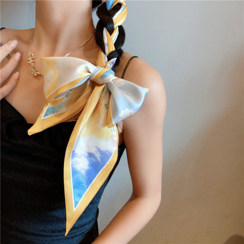 丝巾发带女绑发网红花朵蝴蝶结飘带法式复古小长条扎头发的丝带女