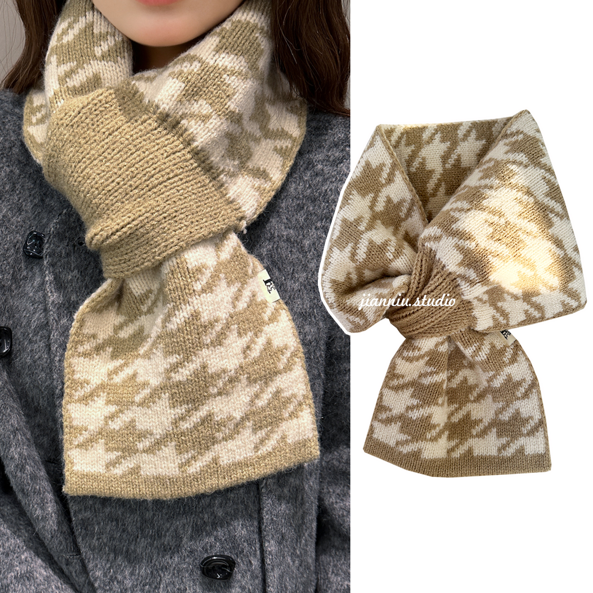 毛线小围巾秋冬短款针织交叉围脖